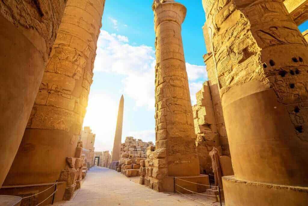 Luxor Karnak temple. The pylon with blue sky