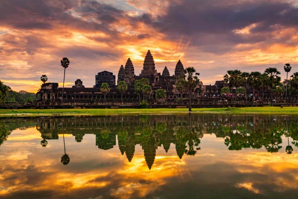 angkor Sunrise on Angkor Wat Temple in Cambodia. UNESCO site, World Wonder