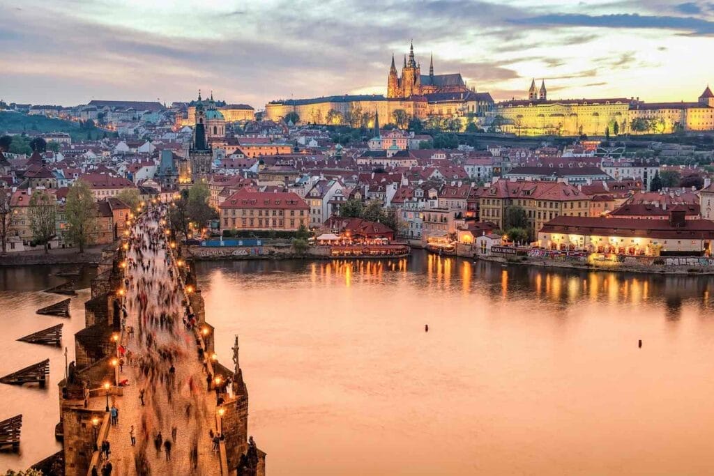 Prague castle view with charles bridge