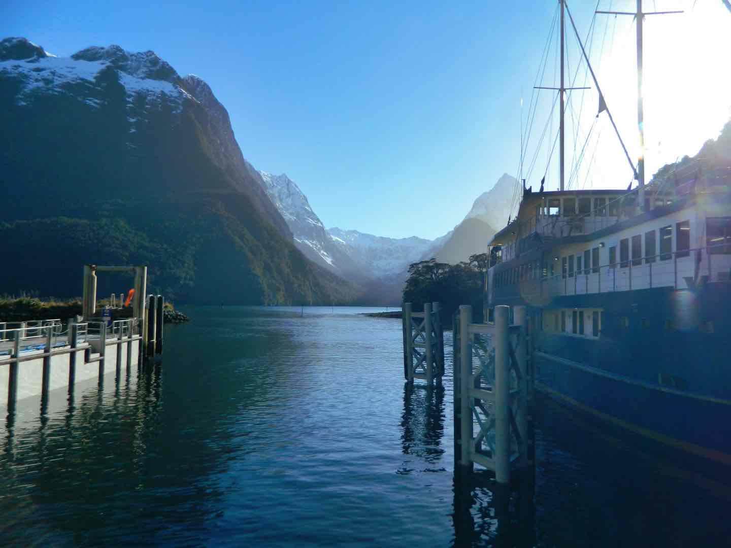 Boat docked in Milford Sound