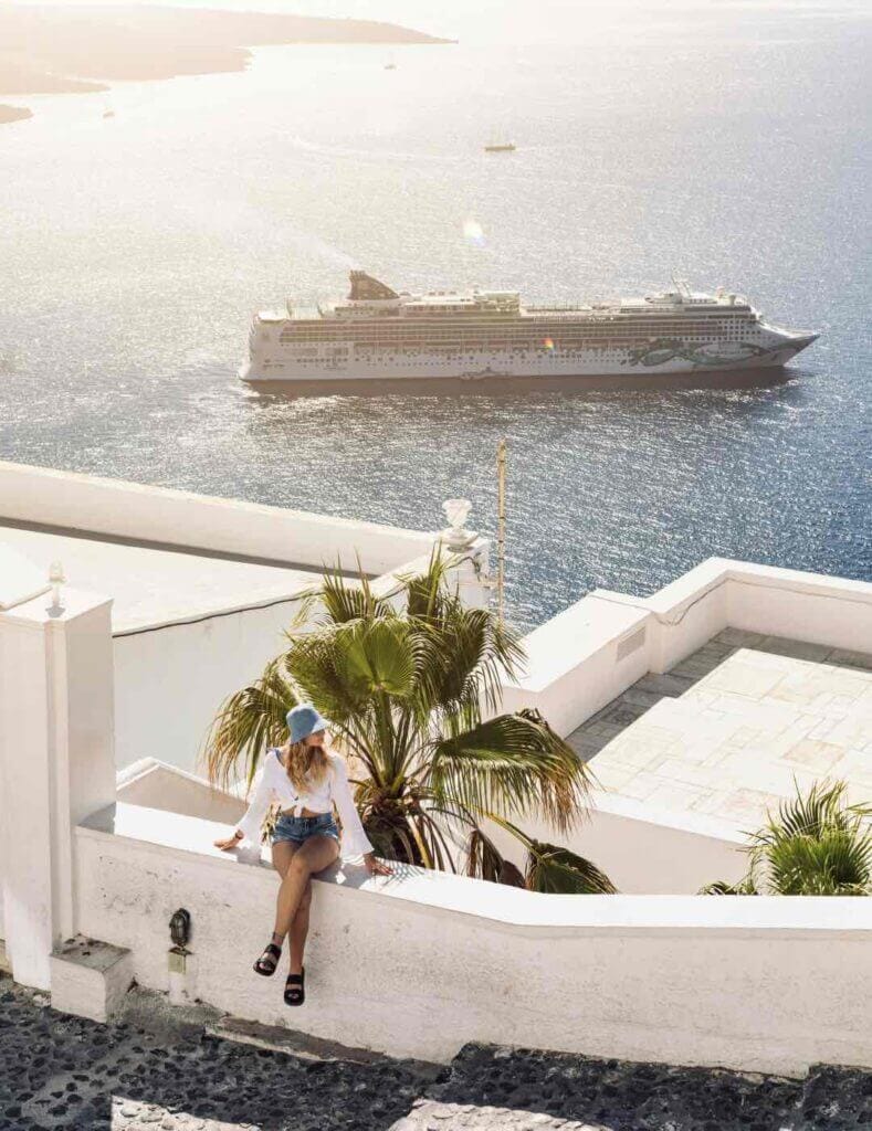 View down to sea in Santorini