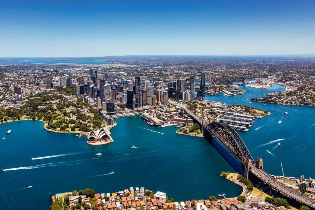 Drone view over looking Sydney Harbour