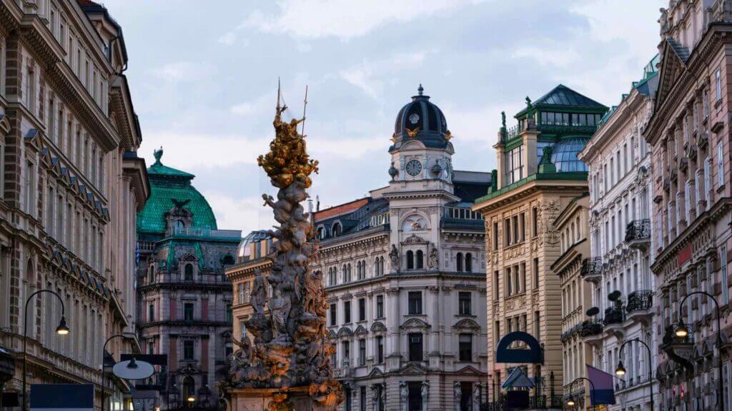 A Street view of Vienna with baroque buildings