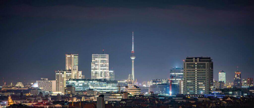 Berlin city view at night.