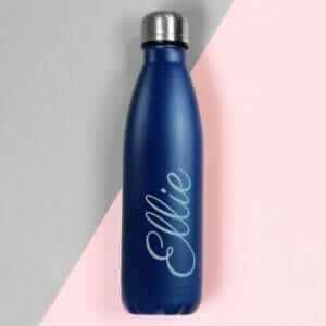 Personalised Blue Metal Insulated Drinks Bottle