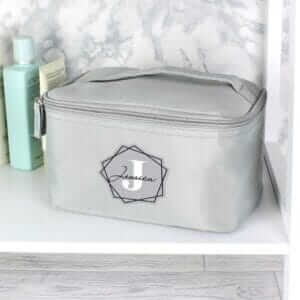 Personalised Geometric Initial Grey Toiletry Bag