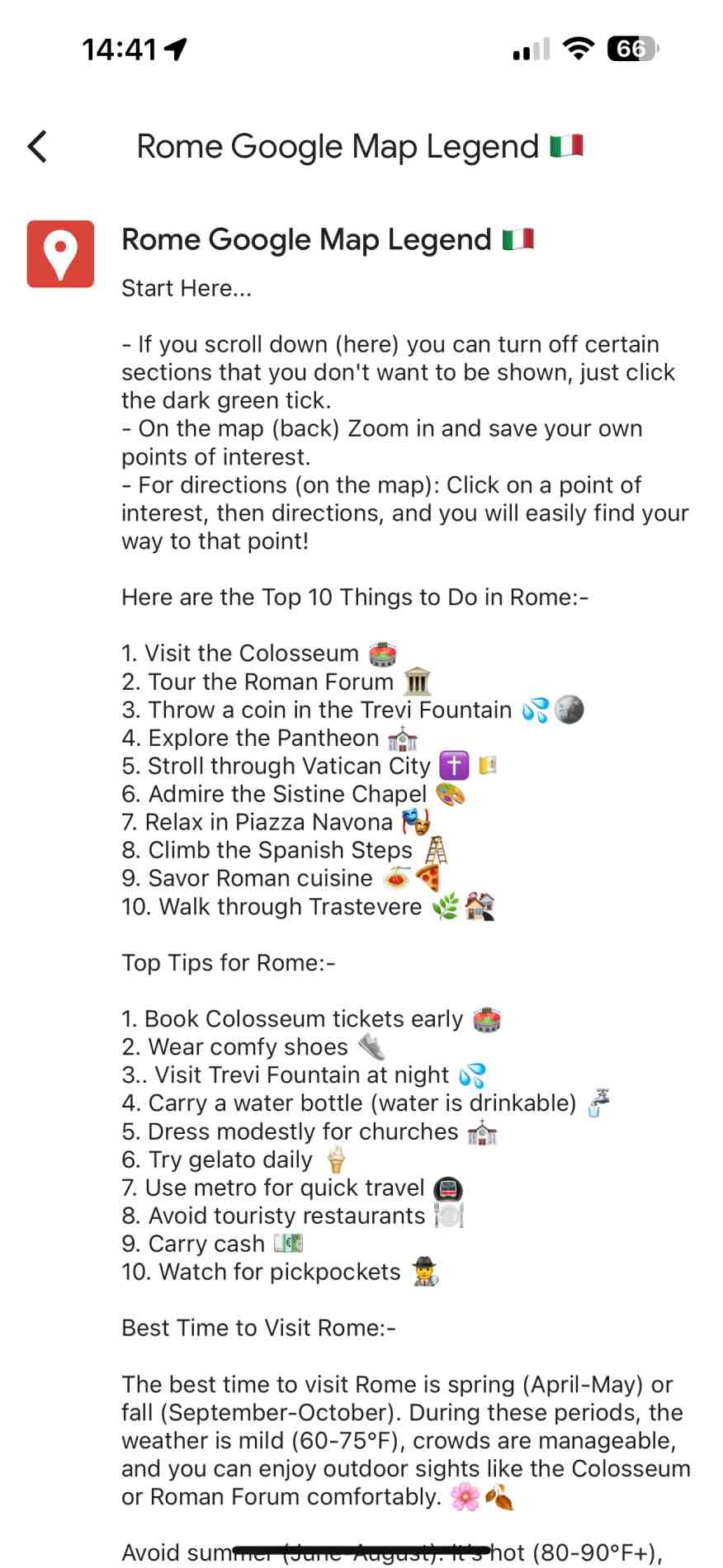 Rome map legend info