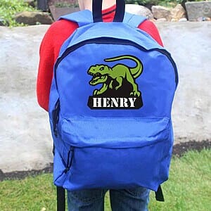 Personalised Dinosaur Blue Backpack