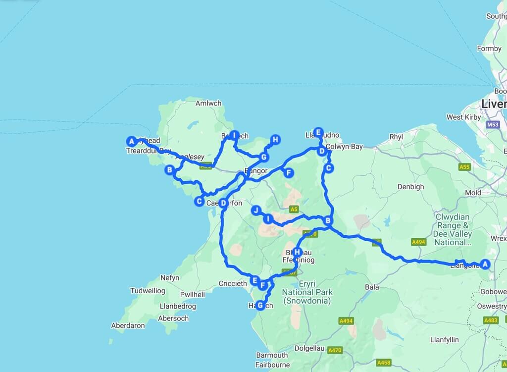A simple north Wales road trip with Map