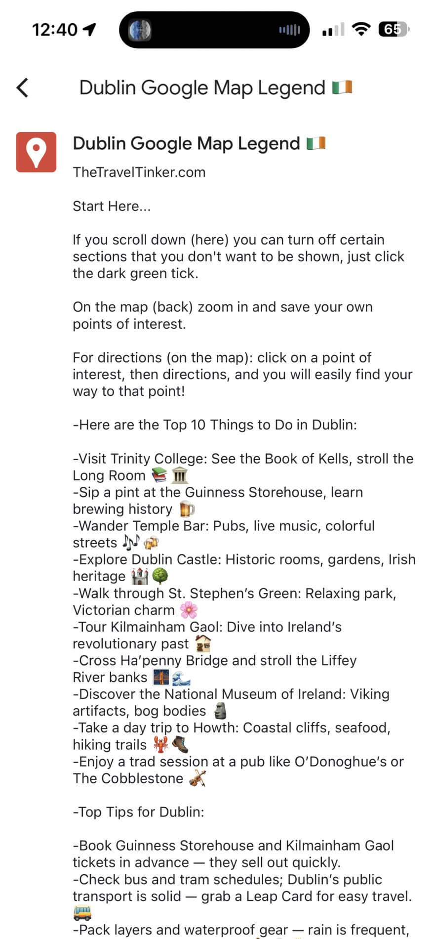 Dublin-Google-Map-Legend-info