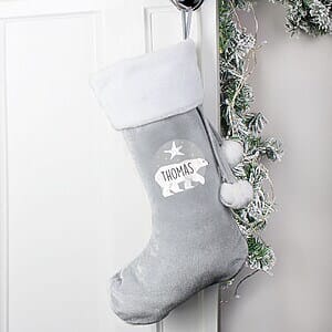 Personalised Polar Bear Luxury Silver Grey Stocking