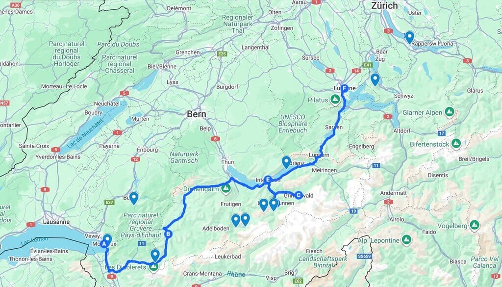 Switzerland Mountain Lakes Winter Road Trip + Map