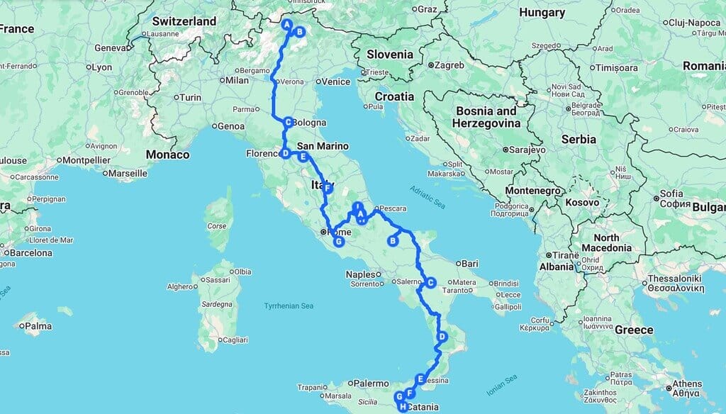 Driving Italy's Spine- Road Trip Adventure from Alps to Sicily + Map 🚗